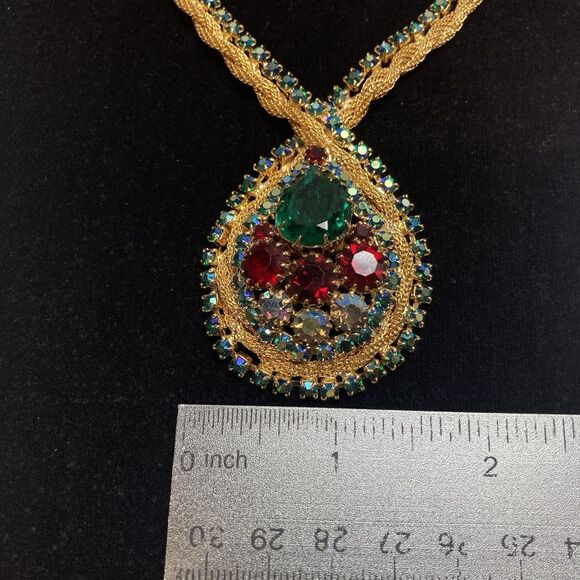 RARE JULIANA D&E EMERALD RUBY AB RHINESTONE necklace earrings Mesh Gold Book - Picture 4 of 16